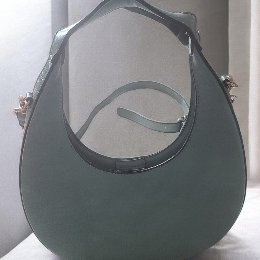 Elegant Crescent Shoulder Bag in Sage Green
